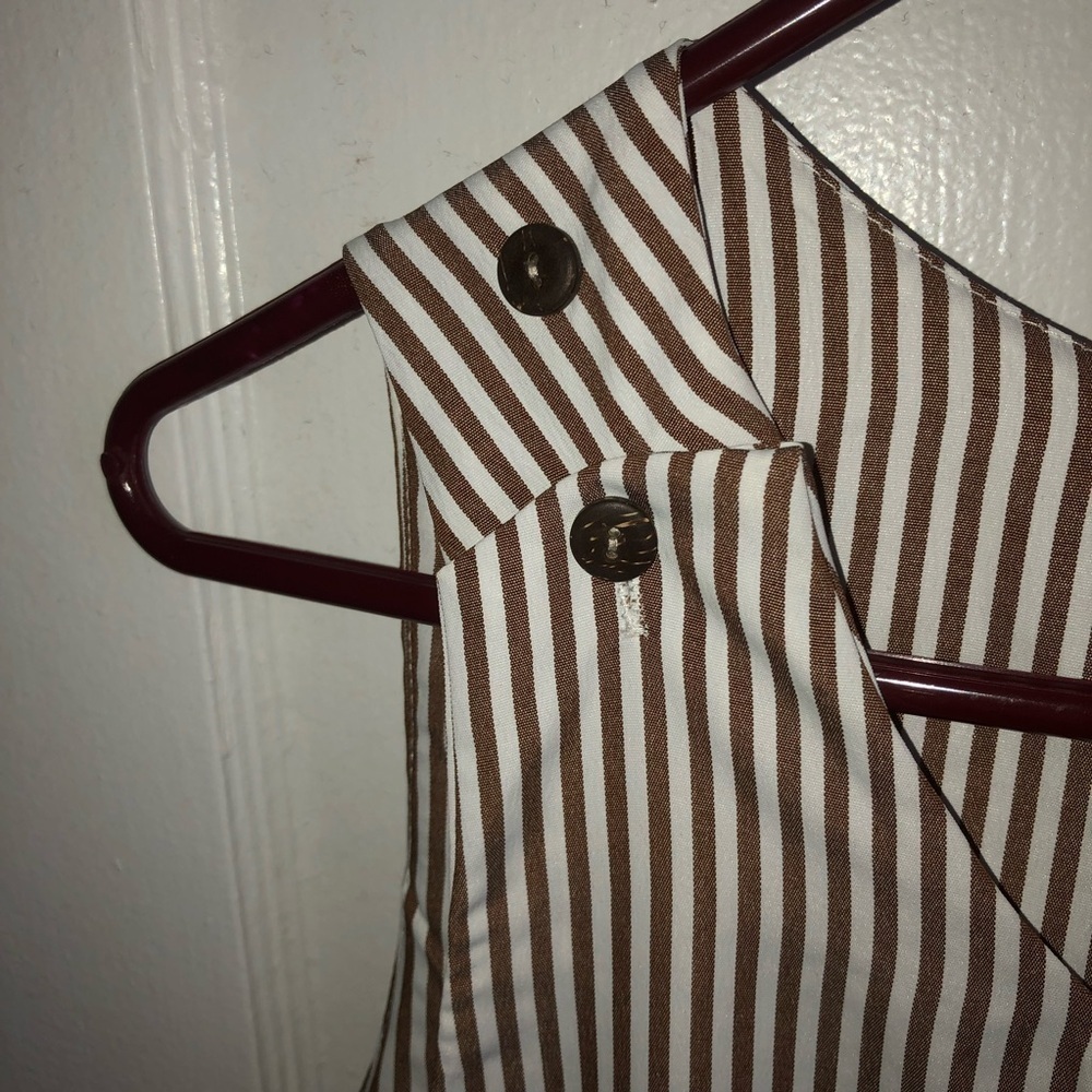 Striped brown and white Sleeveless dress- big pockets- buttons to make bigger - Picture 3 of 6